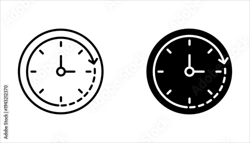 less time icon set, Simple outline style, countdown clock watch timer shows decrease in turn around time concept. Thin line symbol. Isolated design on a white background