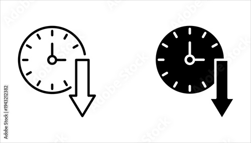 less time icon set, Simple outline style, countdown clock watch timer shows decrease in turn around time concept. Thin line symbol. Isolated design on a white background