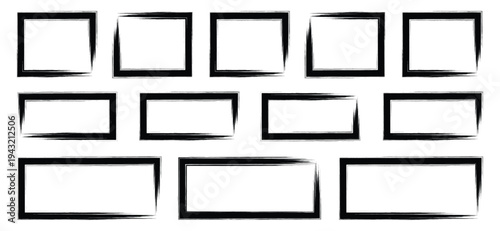 Set of rectangular grunge template backgrounds. Black square shapes with ripped jagged borders on white background. Vintage grunge boxes for collage, text,Straight line vector, banner, sticker design.