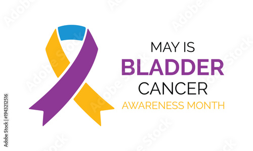 Bladder Cancer Awareness Month medical illustration with purple ribbon and bladder anatomy symbol, designed for healthcare campaigns, educational posters, and awareness materials.