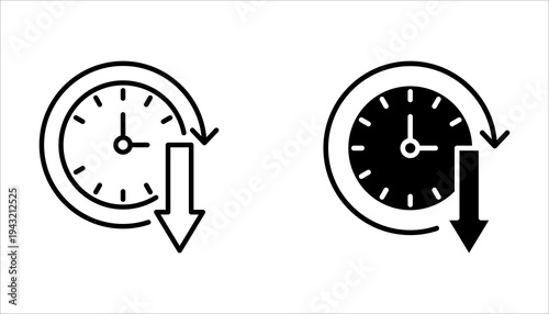 less time icon set, Simple outline style, countdown clock watch timer shows decrease in turn around time concept. Thin line symbol. Isolated design on a white background
