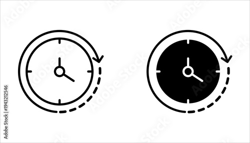 less time icon set, Simple outline style, countdown clock watch timer shows decrease in turn around time concept. Thin line symbol. Isolated design on a white background