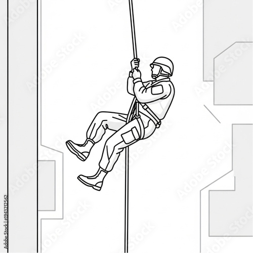 Man Descending Rope Ladder Illustration Detailed.