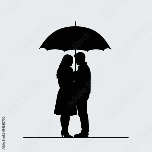 Couple Kissing Under Umbrella Silhouette.