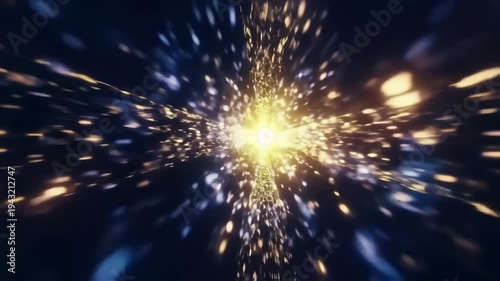 Abstract Light Bursting Through Space with Particle Effects.