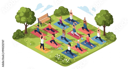 Group Yoga Practice in Park.
