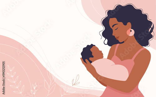 Affectionate mother cradles her sleeping newborn baby in a heartfelt moment of love