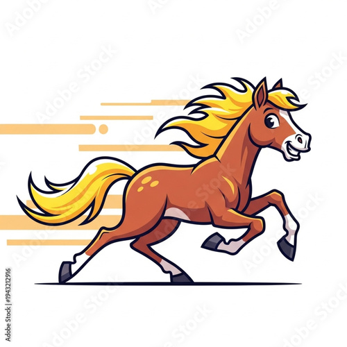 Brown Horse Running with Flowing Mane.