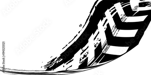 Vector black-and-white tire tracks and skid marks isolated white background. modern eps 10