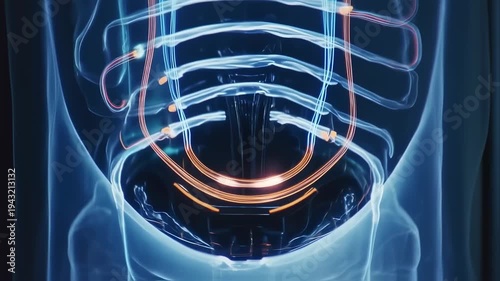 Abstract Medical Animation of Human Body with Glowing Organs and Circulatory System.