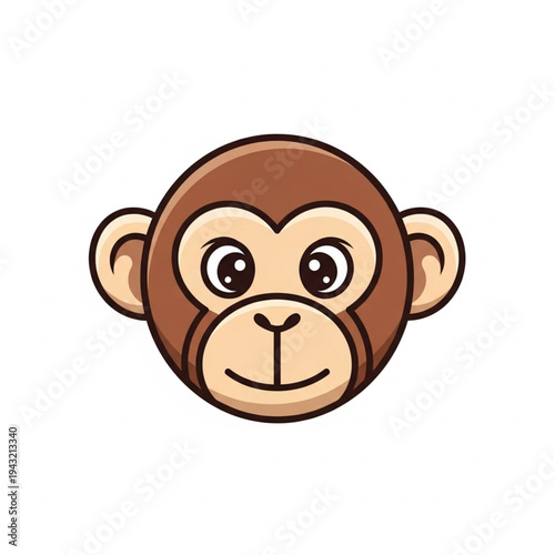 Cartoon Monkey Face Illustration Smiling Brown.