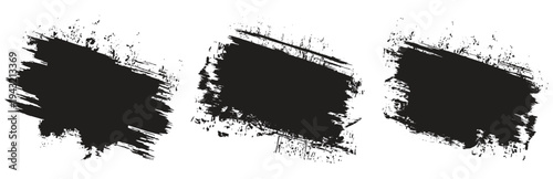 Brush lines set. Vector black paint brush spots, highlighter lines or felt-tip pen marker. Ink smudge abstract shape stains and smear set with texture - Vector