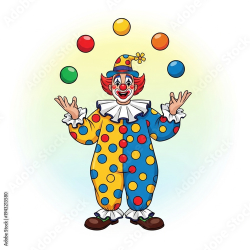 Clown Juggling Colored Balls in Costume.