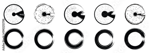 Set of black grunge circles shapes on a white background. black stamp vector. Grunge round shapes.Japanese and chinese calligraphy round shapes. 