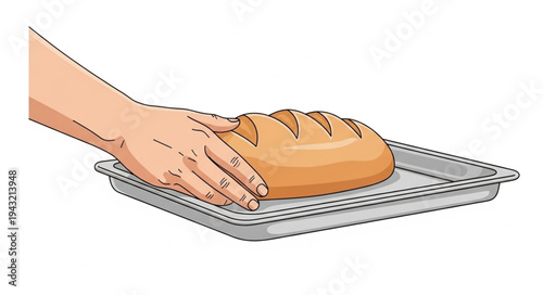 Hand placing bread on cooling rack.