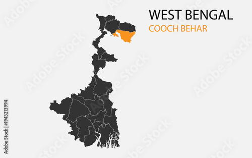 West Bengal png map with districts, Indian state West Bengal district map, Behar district map in West Bengal