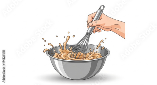 Hand Whisking Batter In Mixing Bowl.