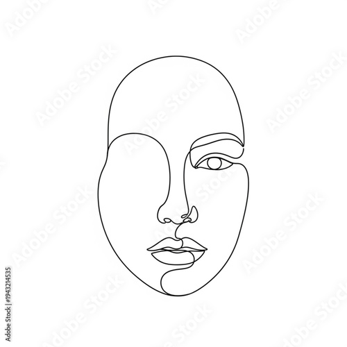 Line Art Female Face Profile Portrait.