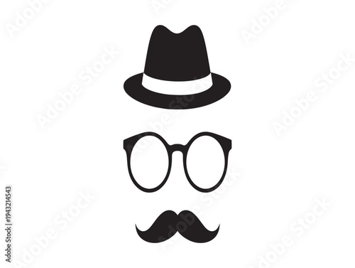 A cartoon face made of hat glasses and mustache