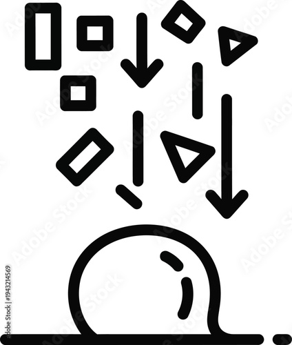 A person receives various shapes and symbols falling on their head illustration.