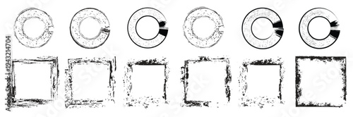 Set of black grunge circles shapes on a white background. black stamp vector. Grunge round shapes.Japanese and chinese calligraphy round shapes. 