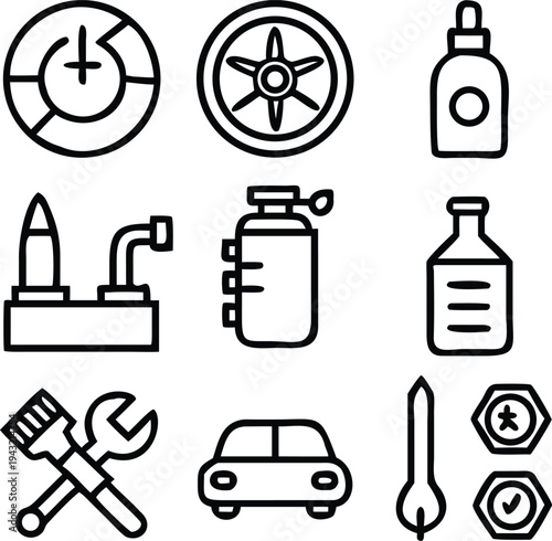 Automotive Service and Car Maintenance Minimalist Icon Set