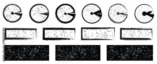 Set of black grunge circles shapes on a white background. black stamp vector. Grunge round shapes.Japanese and chinese calligraphy round shapes. 