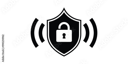 Secure shield with lock and wi fi signal emblem