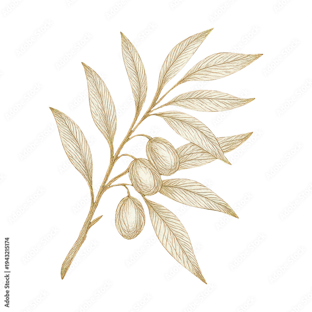 Naklejka premium PNG Elegant golden olive branch illustration.