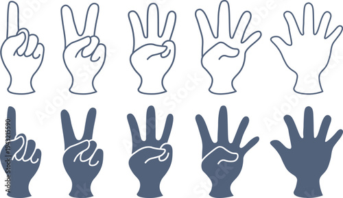 1から5までの数字を手で表したアイコンセット