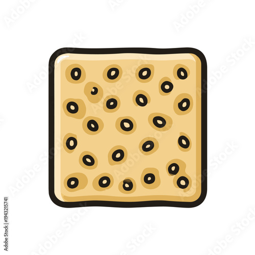 Simple flat 2D vector graphic of Focaccia, modern icon look, displayed on a pure white background.