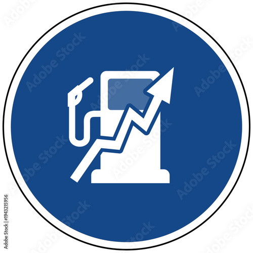 Vektor Illustration Steigende Spritpreise an der Tankstelle blaues rundes Symbol für Inflation Energiekrise und Treibstoffkosten