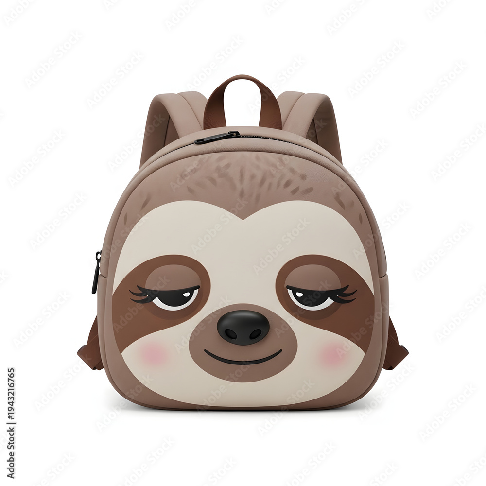 Naklejka premium Cute cartoon sloth face brown backpack for school or travel accessories fun design transparent background