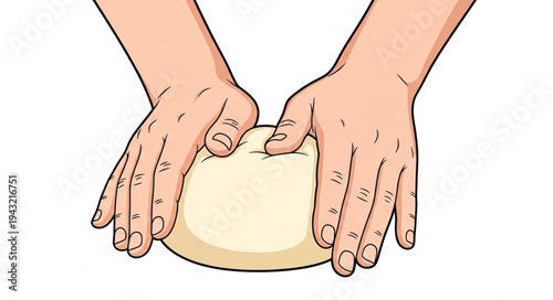 Hands kneading dough for baking bread or pizza.