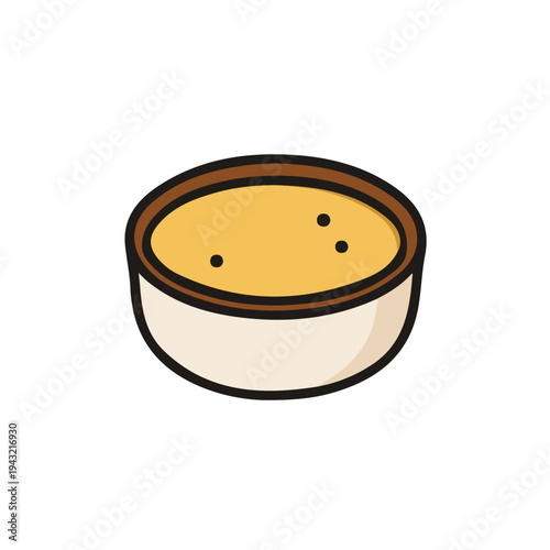 Simple flat 2D vector graphic of Creme Brulee, modern icon look, displayed on a pure white background.