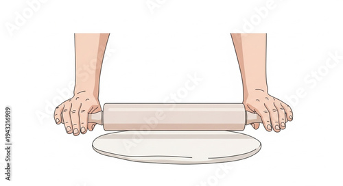 Hands rolling dough with a rolling pin.