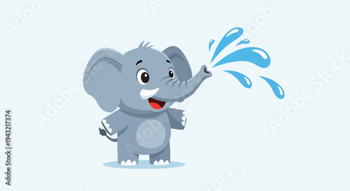 A cartoon elephant spraying water from trunk.