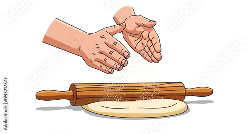 Hands Rolling Dough with Rolling Pin.