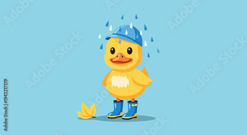 A cartoon duckling wearing rain gear.