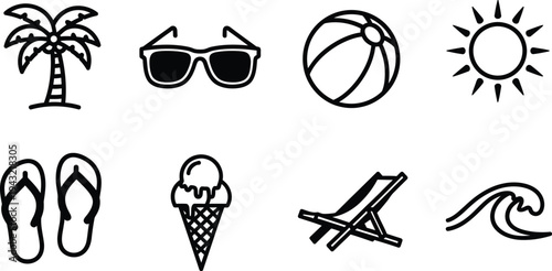 Summer vacation icon bundle beach and leisure symbols