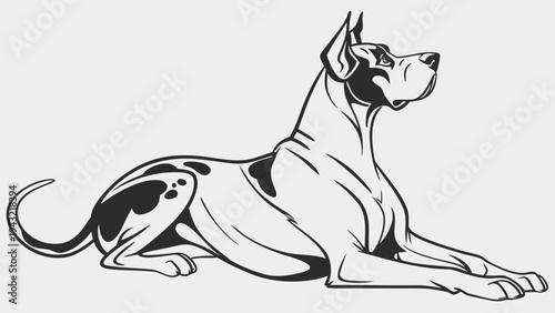 Vector illustration of majestic great dane dog lying down vector line art illustration for pet animal silhouet