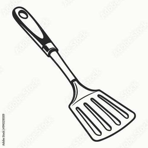 Vector illustration of kitchen spatula utensil icon - line art black and white cooking tool