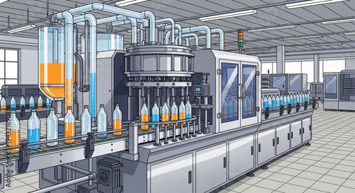 Industrial Bottling Machine in Factory Setting.