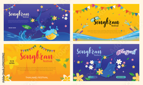 Set of Songkran thailand water festival thai new year banner illustration 