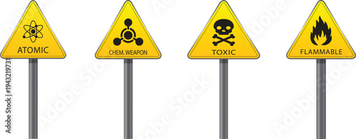 Photos Yellow Hazard and Safety Warning Traffic Sign Set.