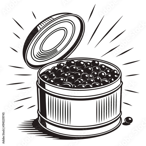 Vector illustration of open tin can of luxury caviar vintage engraving style illustration
