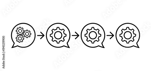 A gear icon illustration showing a process of communication and teamwork