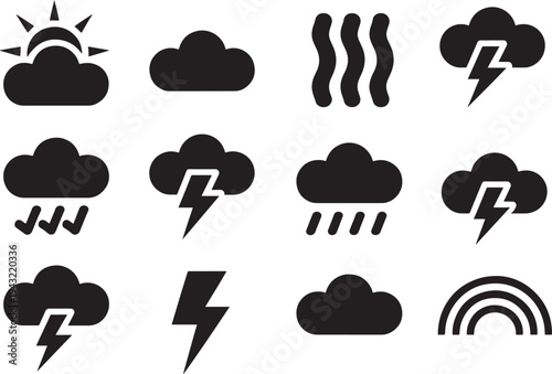 Summer weather icons silhouette isolated on transparent background