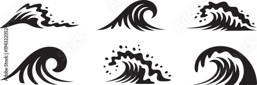 Summer ocean waves silhouette isolated on transparent background