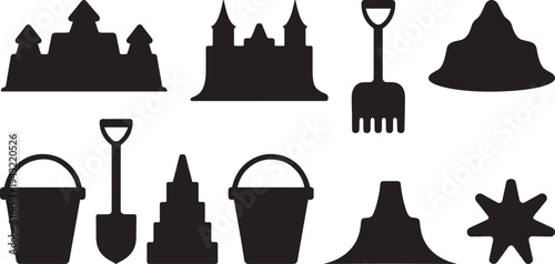 Summer beach sandcastle silhouette isolated on transparent background